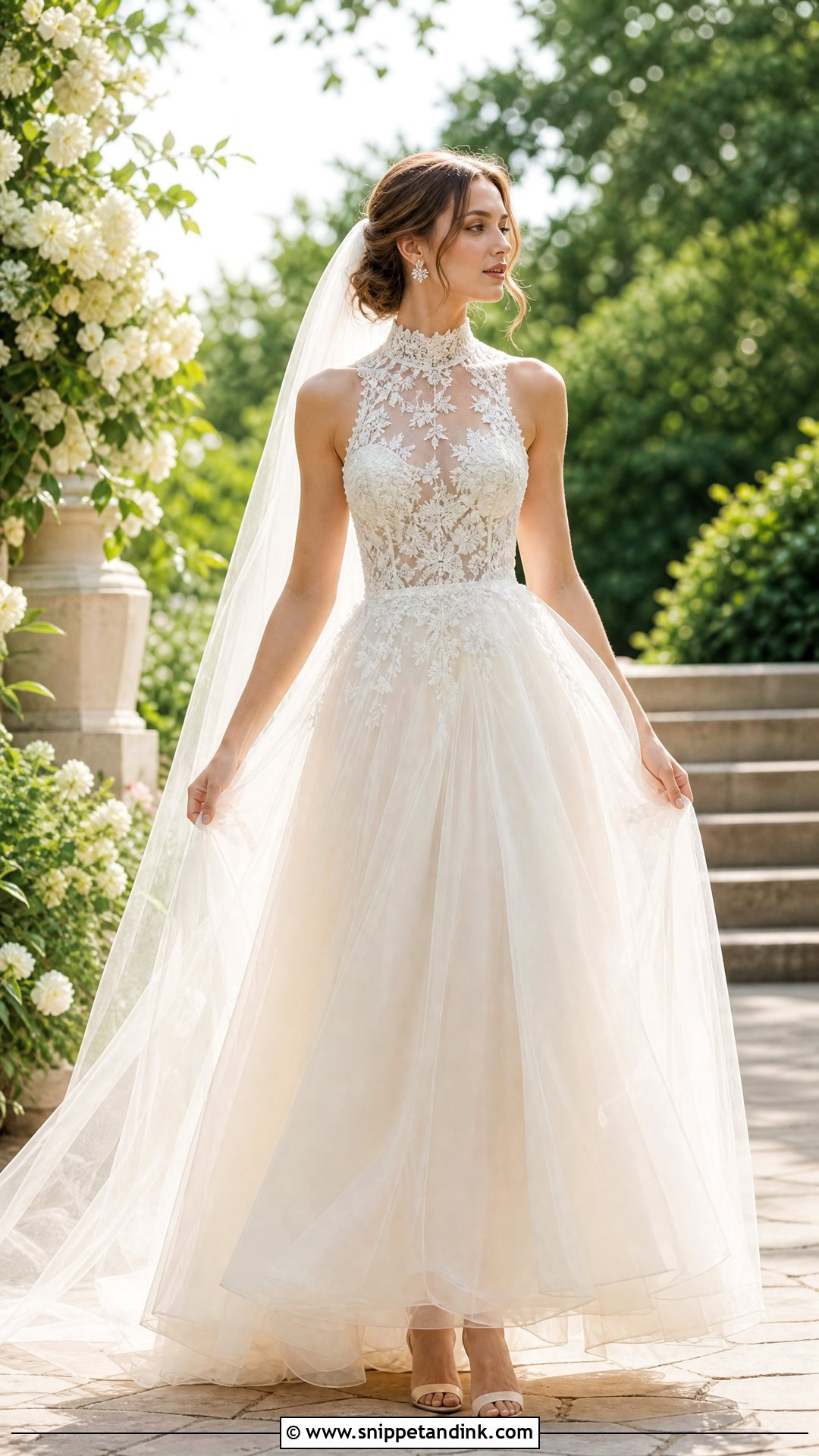 High Collar Tulle Wedding Dress - Snippet and Ink - 25 High Collar Wedding Dress Ideas