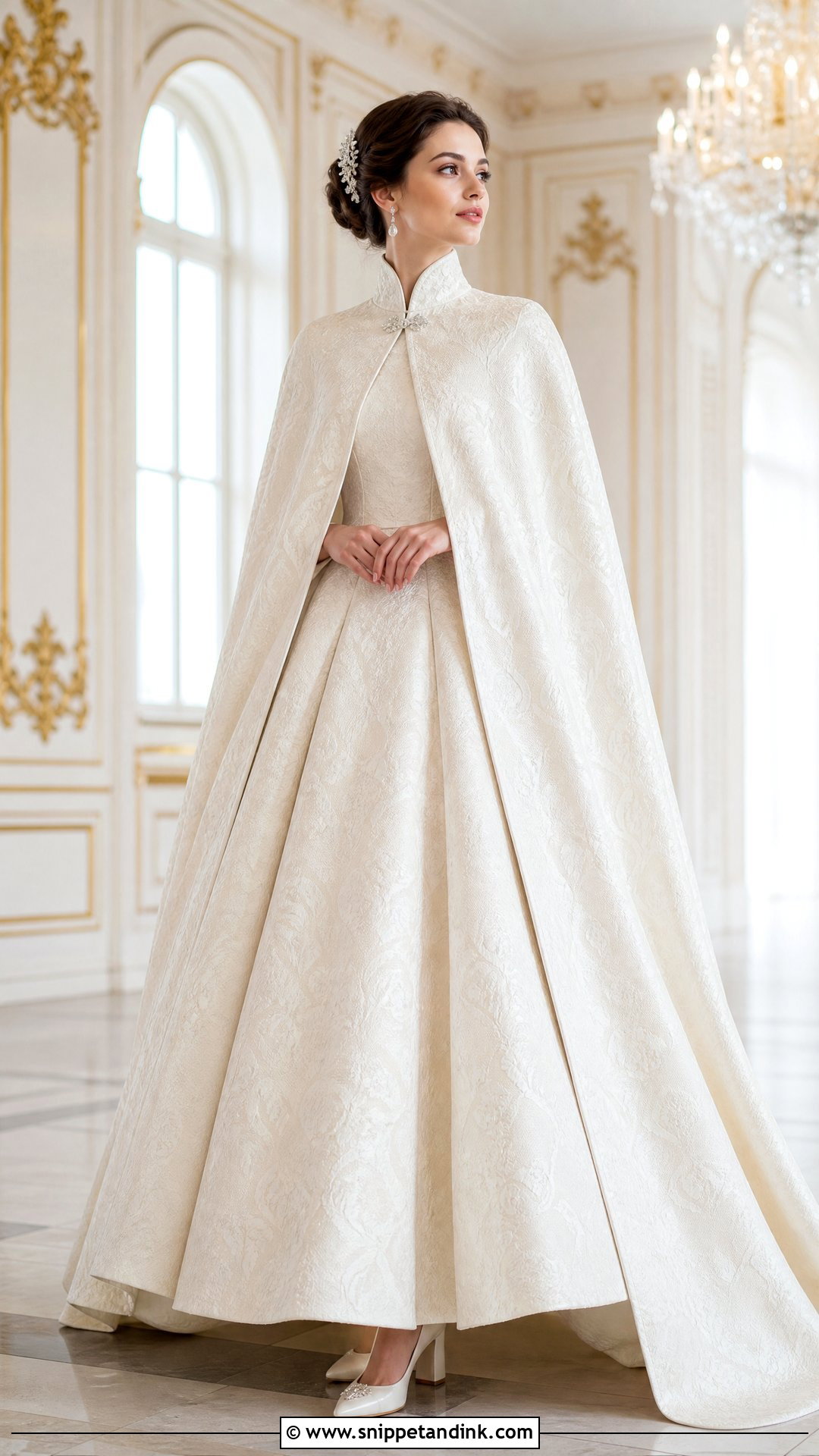 High Collar Winter Wedding Cape With Princess Gown - Snippet and Ink - 20 Winter Wedding Cape Ideas