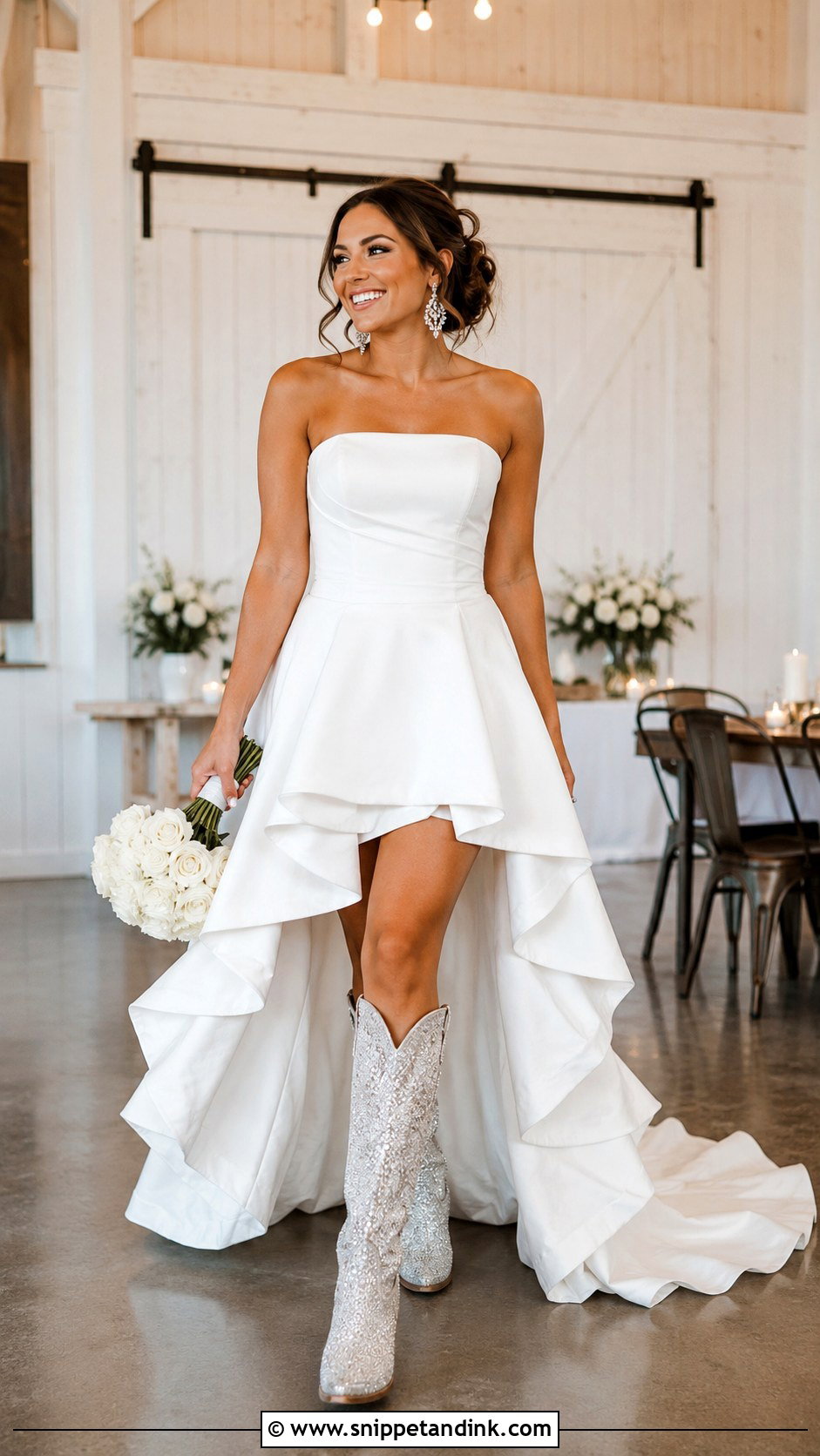 High Low Bride Dress With Rhinestone Cowboy Boots - Snippet and Ink - 20 Bride with Boots Ideas
