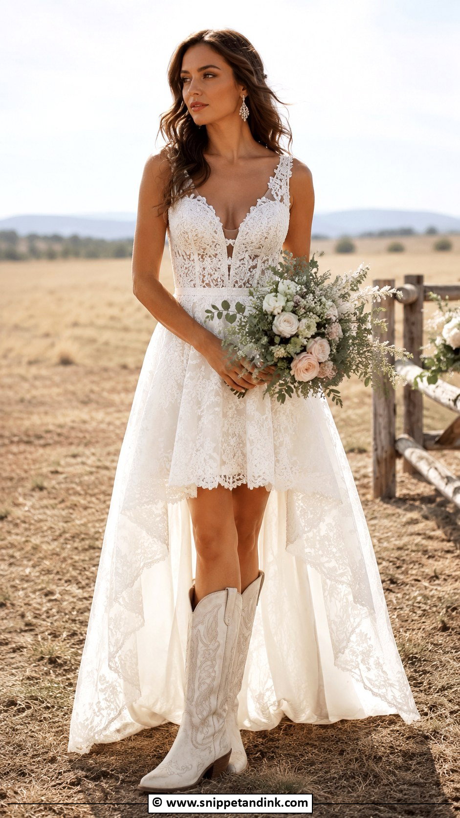 High Low Cowgirl Wedding Dress With Boots - Snippet and Ink - 30 Cowgirl Wedding Dress Ideas