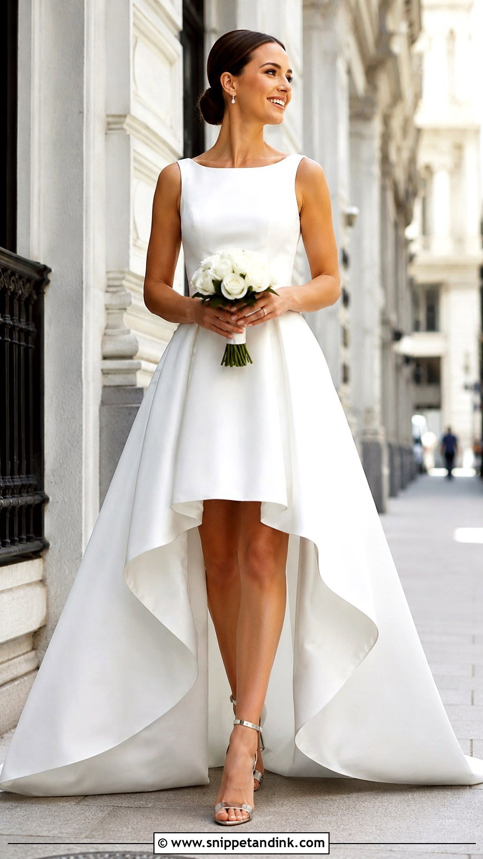 High Low Dress With Metallic Heels - Snippet and Ink - 30 Vegas Elopement Dress Ideas