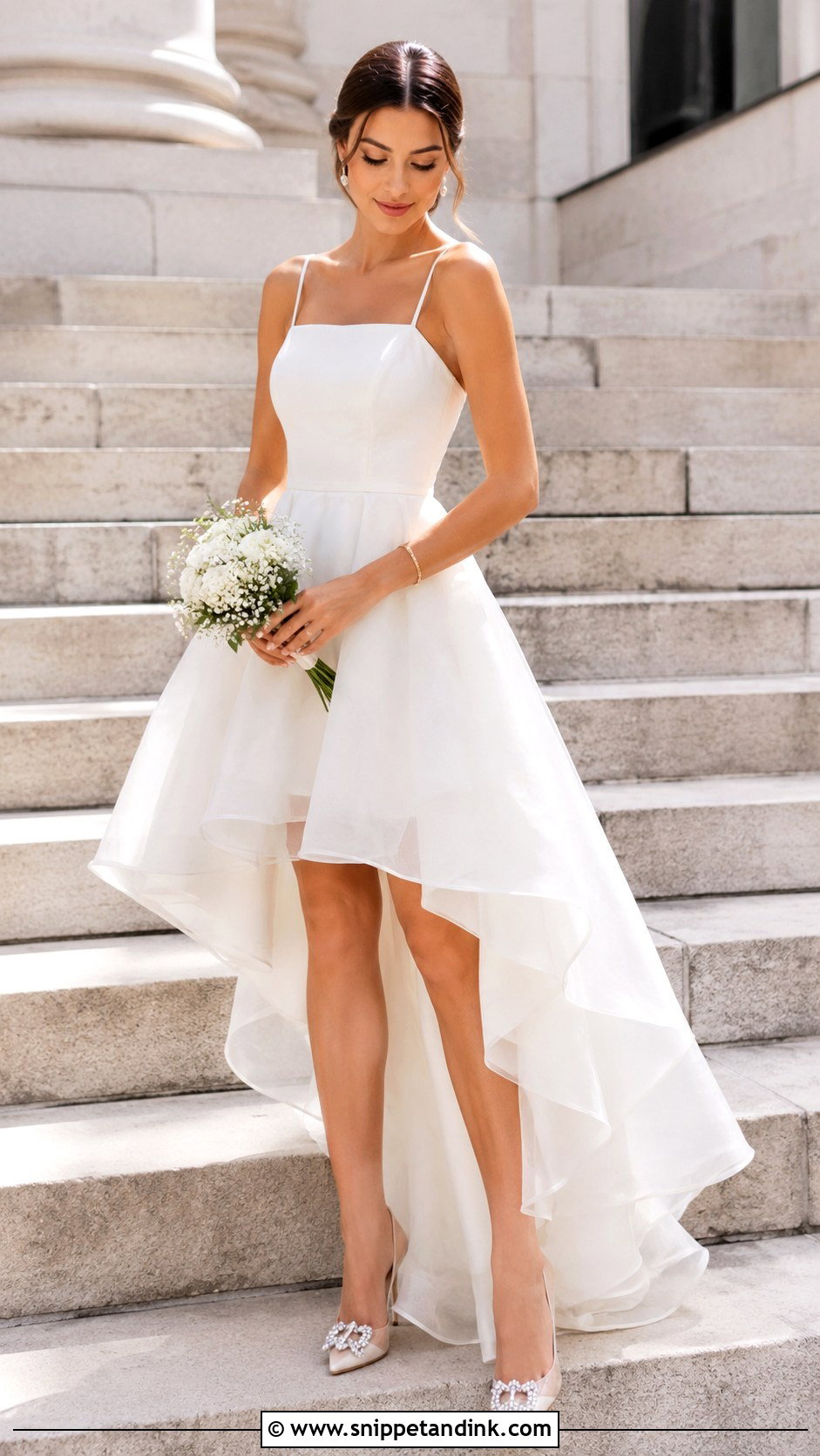 High Low Elopement Dress With Statement Shoes - Snippet and Ink - 25 Elopement Dresses