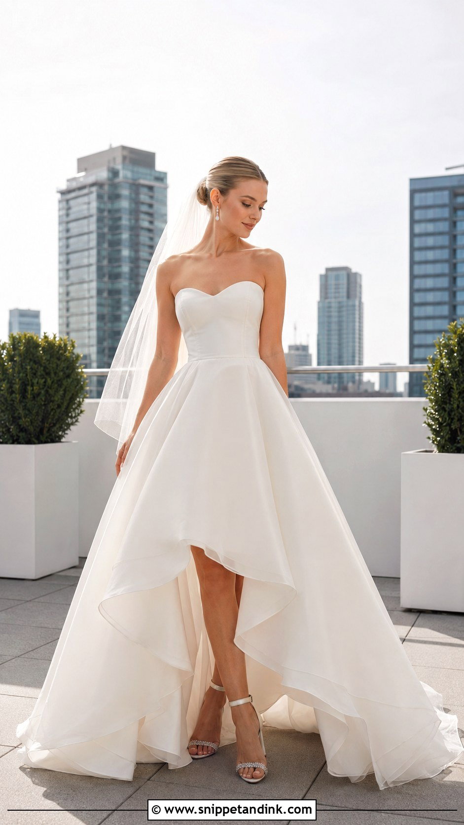 High Low Flared Wedding Dress With Heels - Snippet and Ink - 20 Flared Wedding Dress Ideas