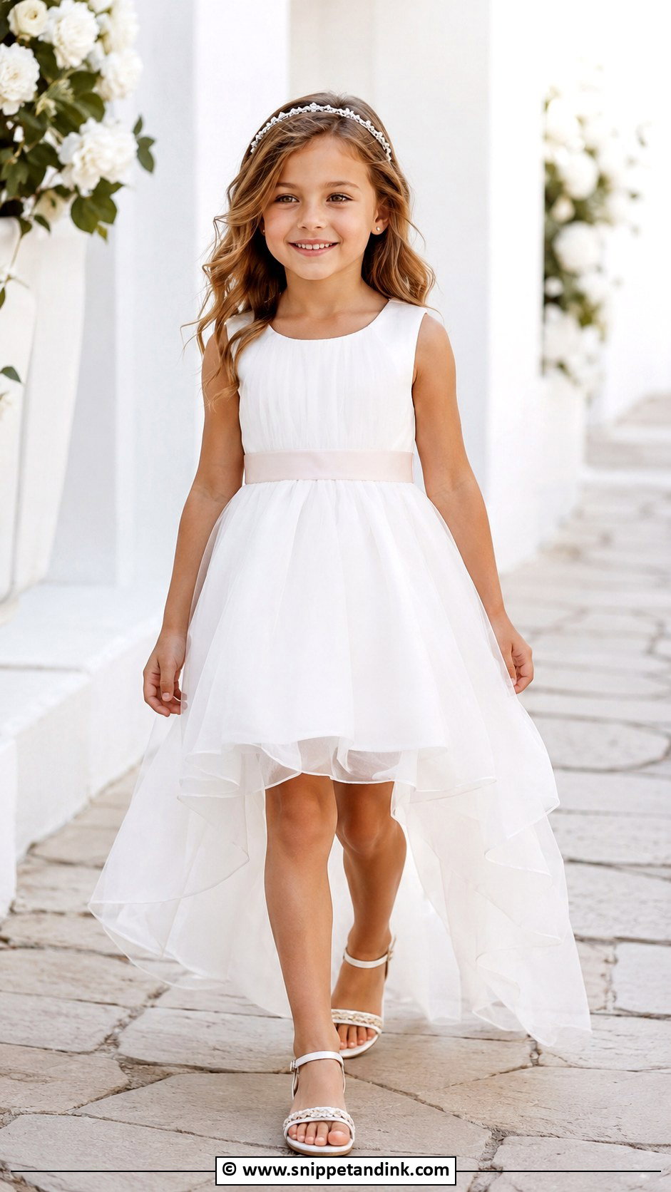 High Low Kids Wedding Dress With Dressy Sandals - Snippet and Ink - 25 Wedding Dress for Kids Ideas