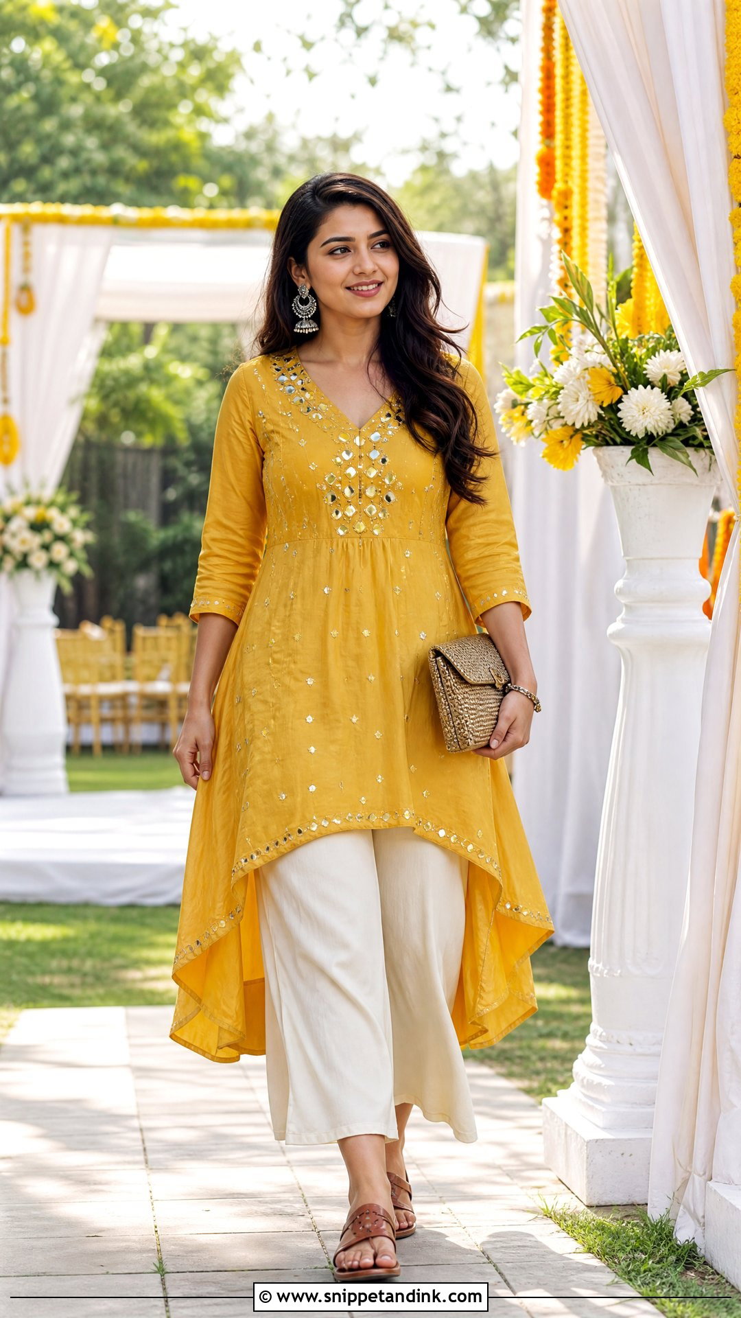 High Low Kurta Culottes Haldi Outfit - Snippet and Ink - 20 Haldi Indowestern Outfit Ideas