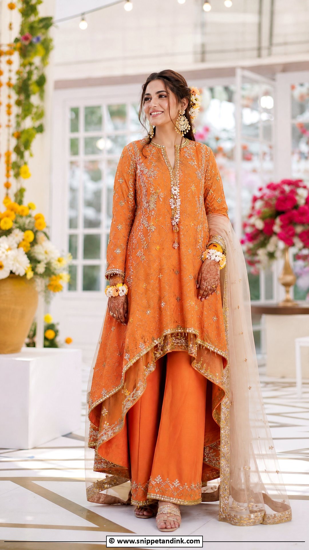 High Low Kurta Mehndi Dress For Bride - Snippet and Ink - 35 Mehndi Dress for Bride Ideas