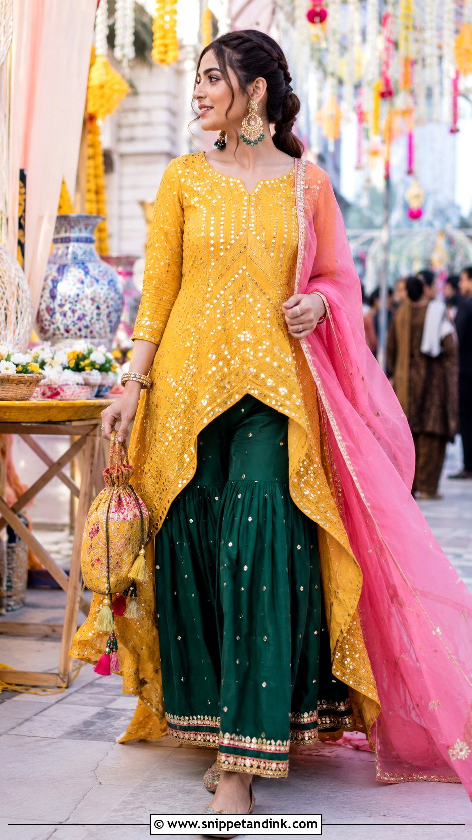 High Low Kurta Sharara Mehndi Outfit - Snippet and Ink - 20 Mehndi Party Dress Ideas