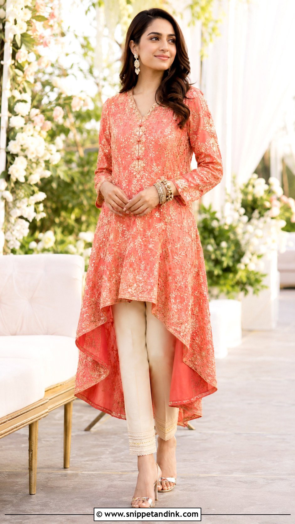High Low Kurta With Trousers Wedding Outfit - Snippet and Ink - 25 Indo Western Wedding Outfits Women