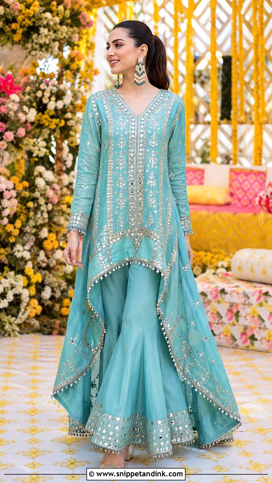 High Low Mehendi Outfit For Bride - Snippet and Ink - 30 Unique Mehendi Outfits for Bride
