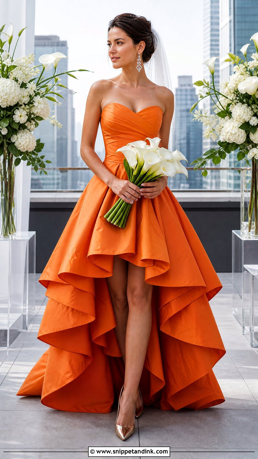 High Low Orange Wedding Dress - Snippet and Ink - 20 Orange Wedding Dresses