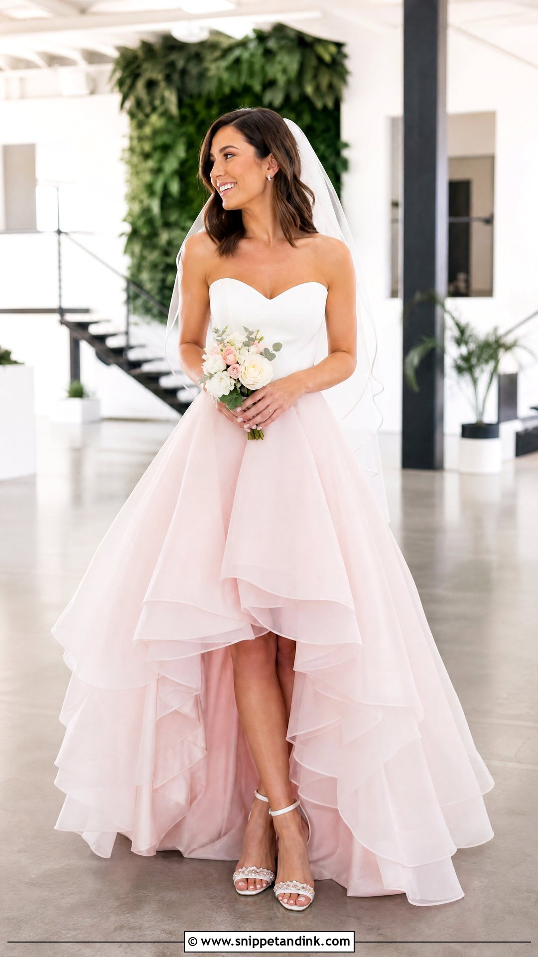 High Low Pink and White Wedding Dress - Snippet and Ink - 20 Pink White Wedding Dress Ideas