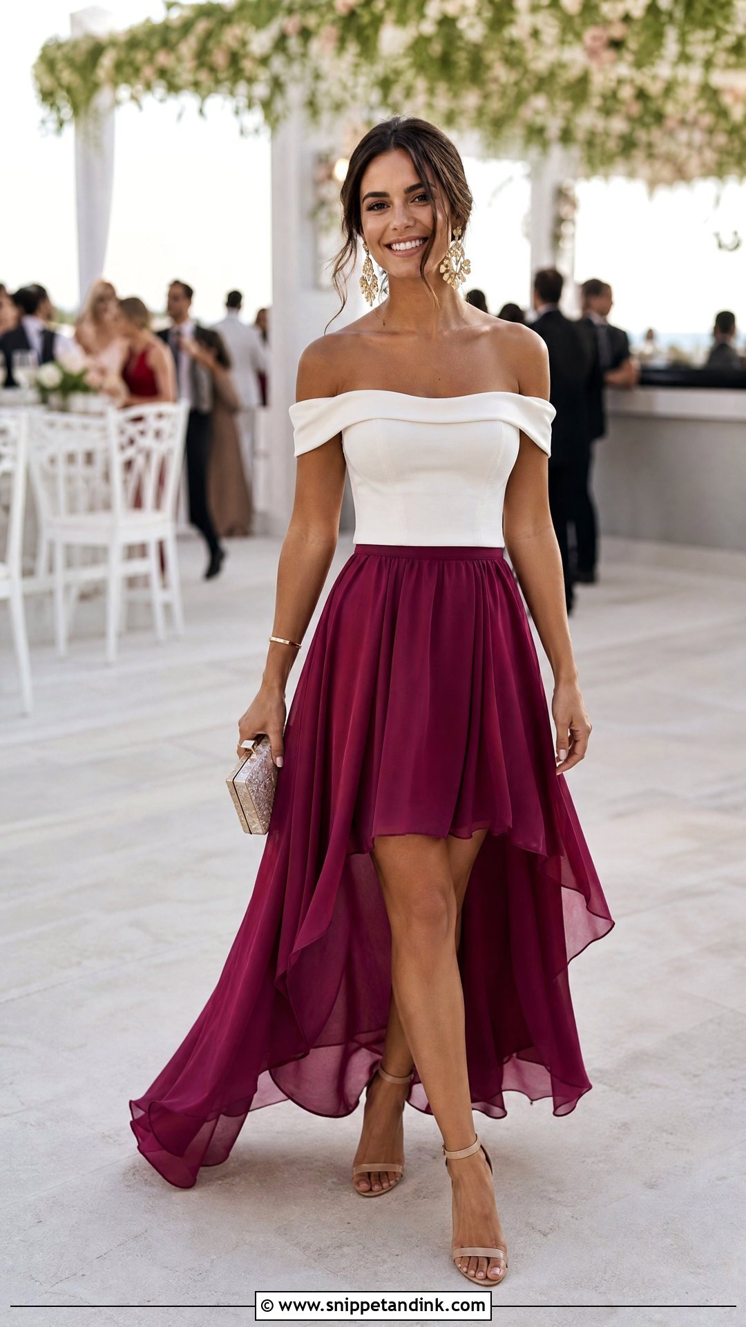 High Low Skirt and Off Shoulder Top Wedding Outfit - Snippet and Ink - 20 Skirt and Top Outfits for Wedding