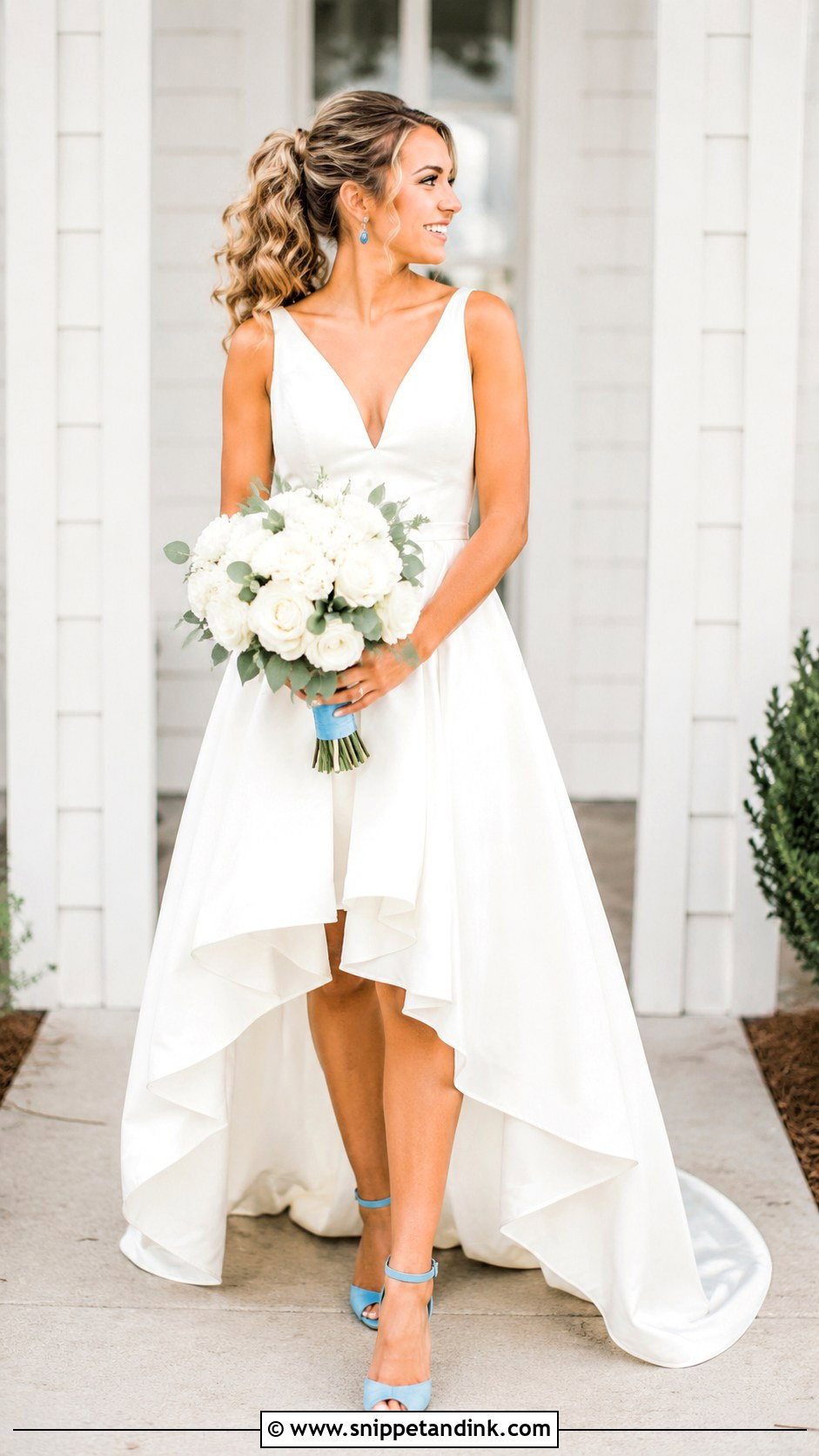 High Low Wedding Dress With Blue Shoes - Snippet and Ink - 25 Wedding Dress with Blue Accents Ideas