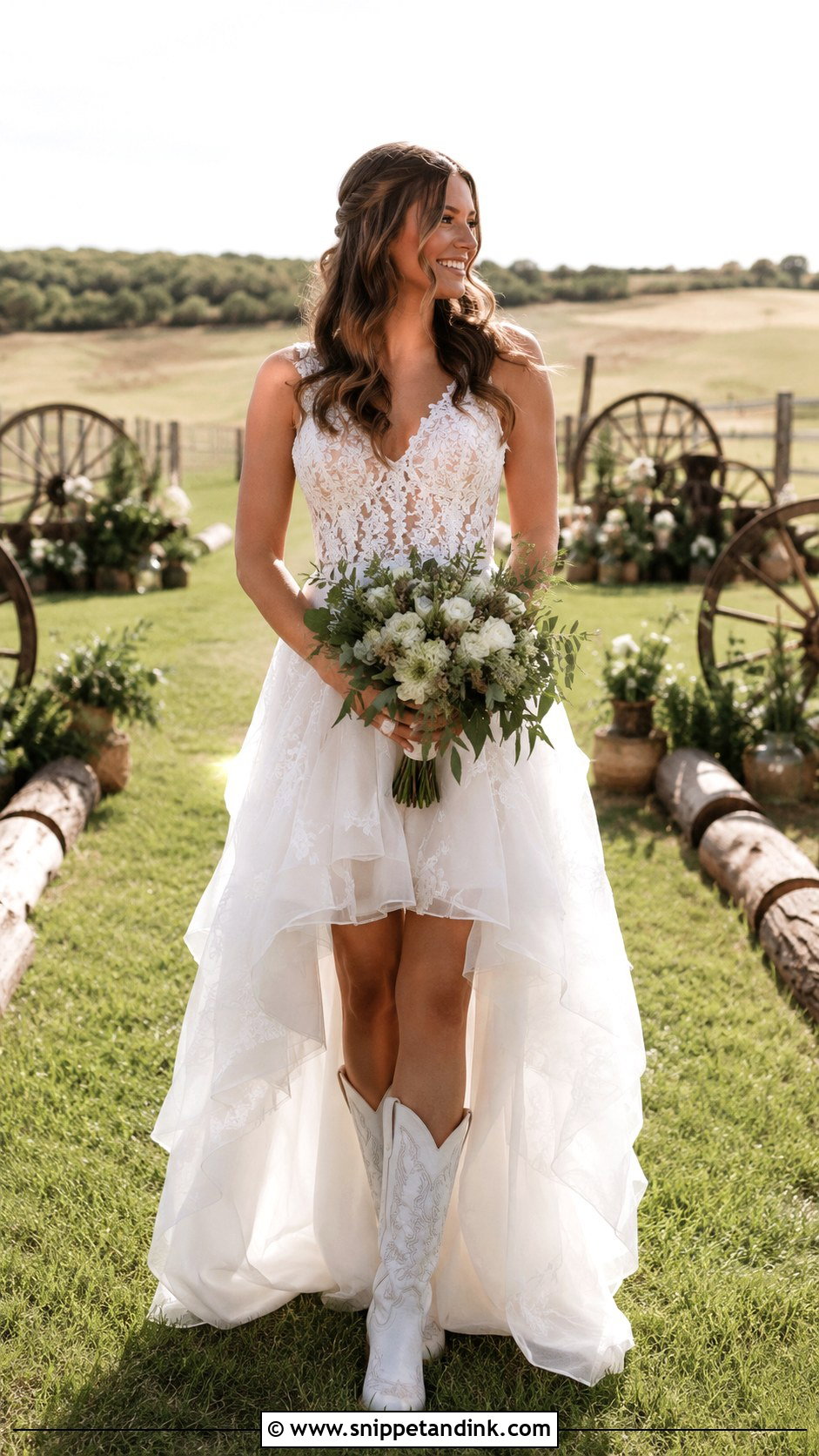 High Low Wedding Dress With Boots - Snippet and Ink - 25 Country Wedding Dresses with Boots