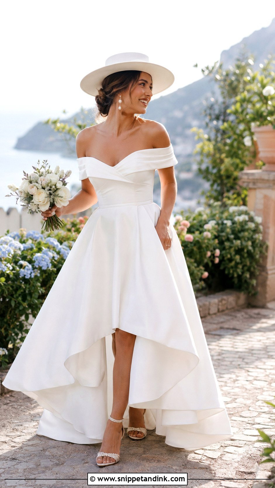 High Low Wedding Dress With Bridal Hat - Snippet and Ink - 20 Wedding Dress with Hat Ideas