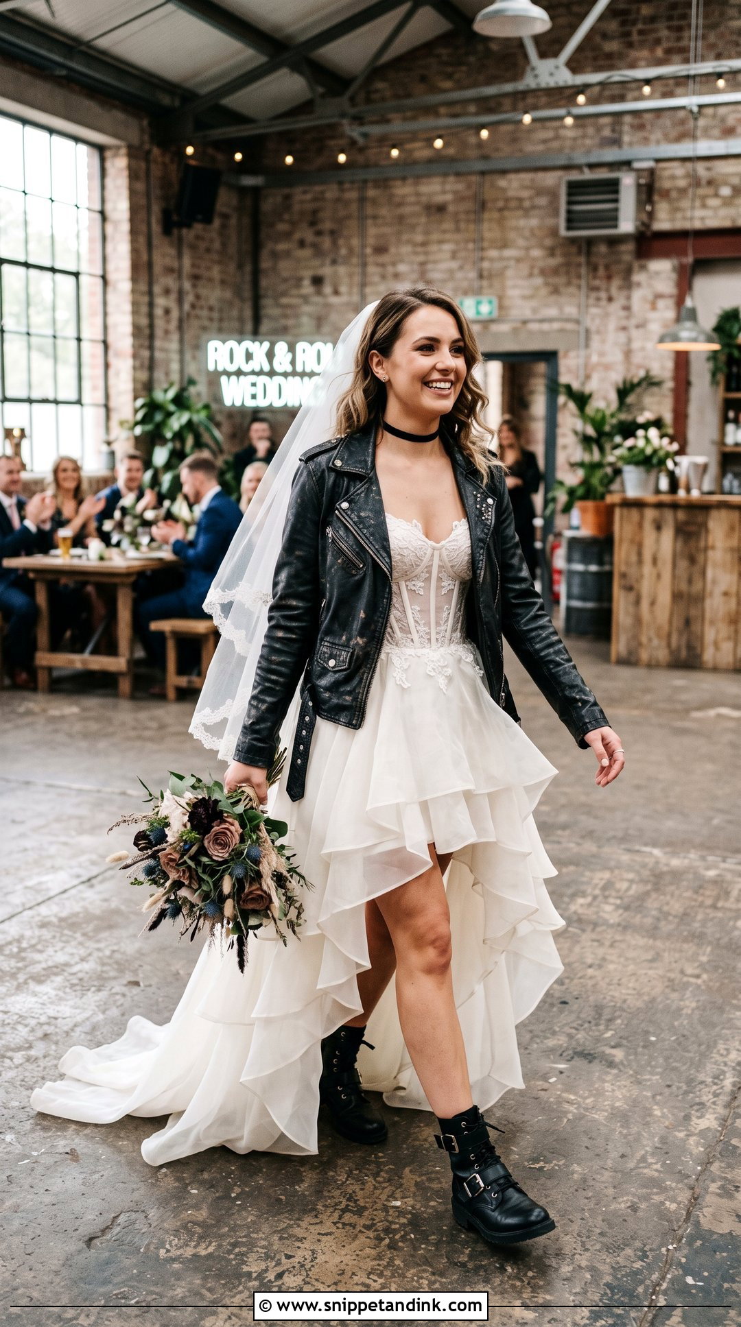 High Low Wedding Dress With Buckle Boots - Snippet and Ink - 20 Rock and Roll Wedding Dress Ideas