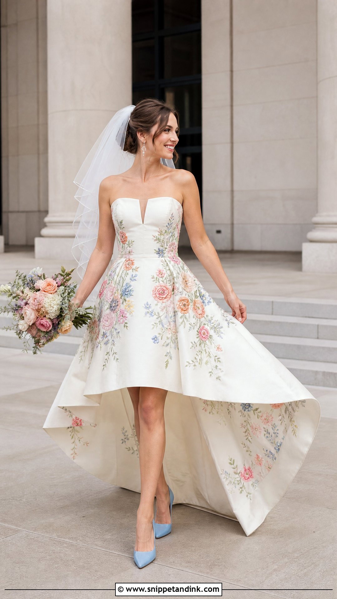 High Low Wedding Dress With Colorful Flowers - Snippet and Ink - 20 Wedding Dress with Colorful Flowers