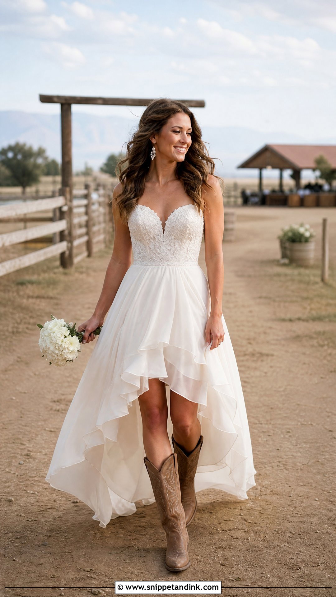 High Low Wedding Dress With Cowboy Boots - Snippet and Ink - 20 Wedding Dresses with Cowboy Boots