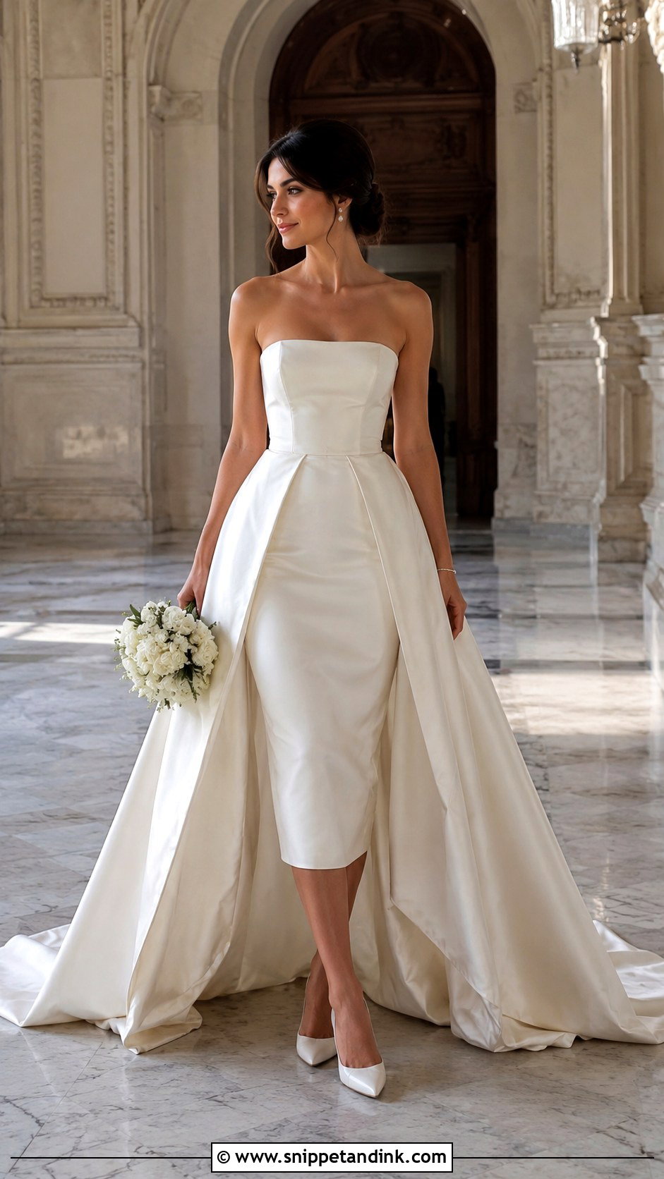 High Low Wedding Dress With Detachable Overskirt And Pumps - Snippet and Ink - 20 High Low Wedding Dresses