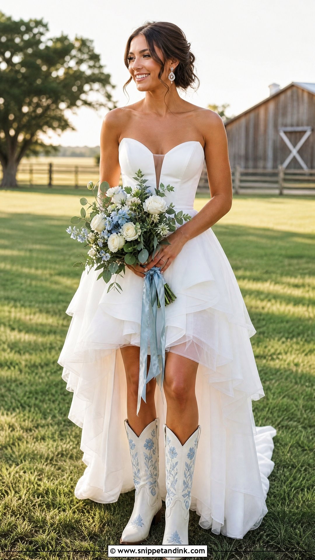 High Low Wedding Dress With Embroidered Cowboy Boots - Snippet and Ink - 20 Wedding Dress and Cowboy Boots Ideas