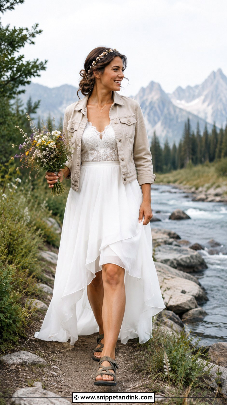 High Low Wedding Dress With Hiking Sandals - Snippet and Ink - 20 Granola Wedding Dress Ideas
