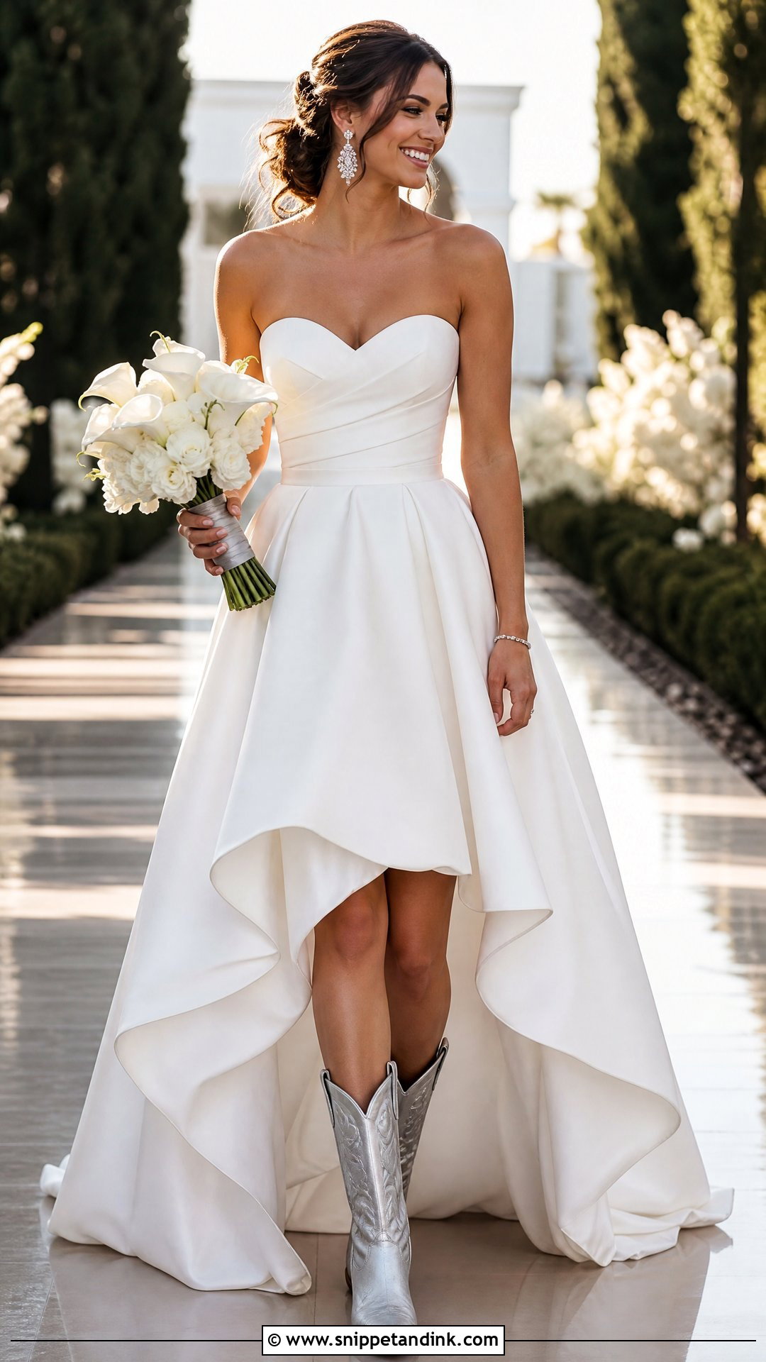 High Low Wedding Dress With Silver Cowboy Boots - Snippet and Ink - 20 Wedding Cowboy Boots for Bride Ideas