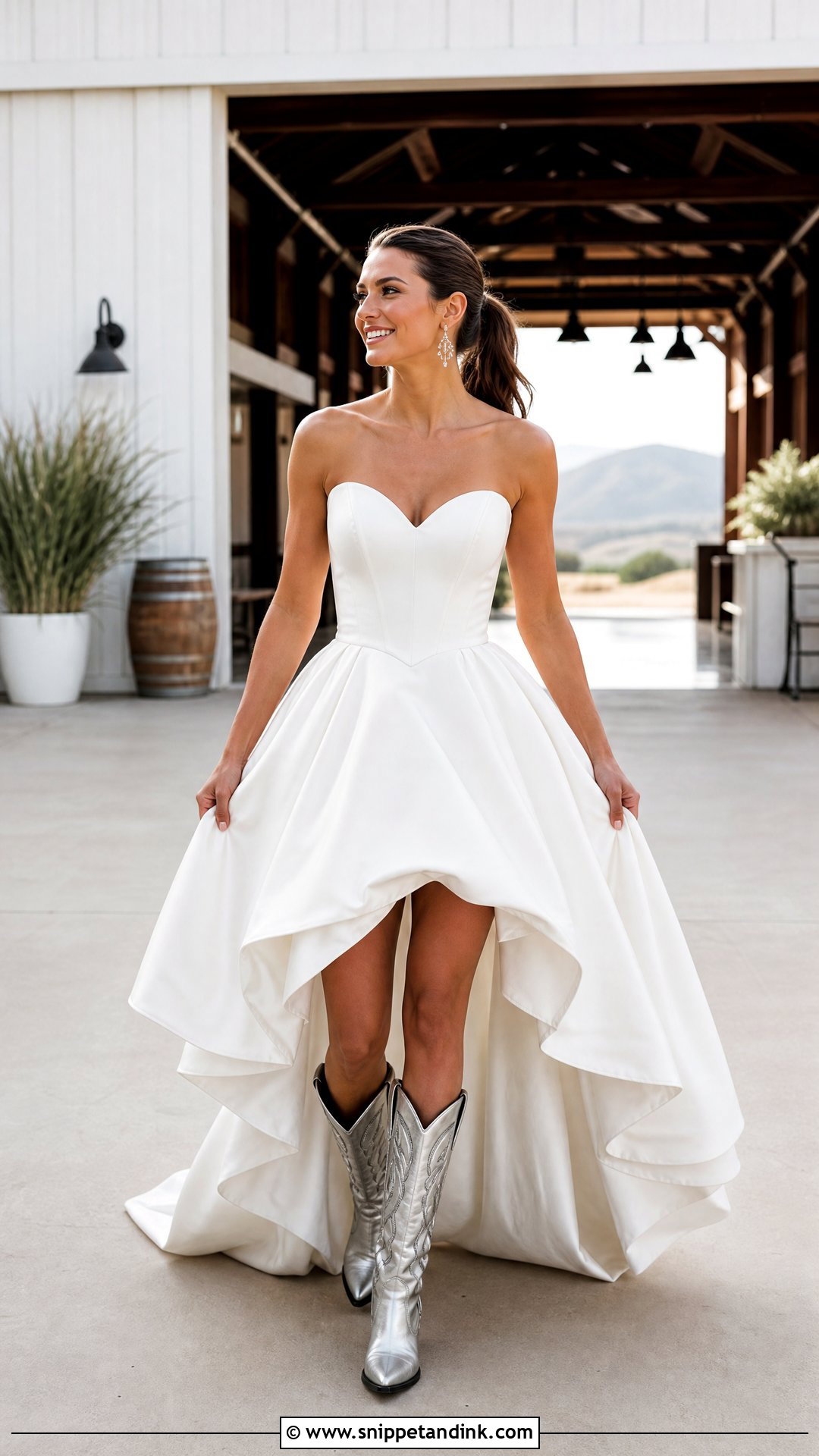 High Low Wedding Dress With Silver Cowboy Boots - Snippet and Ink - 20 Wedding Dress Boots Ideas