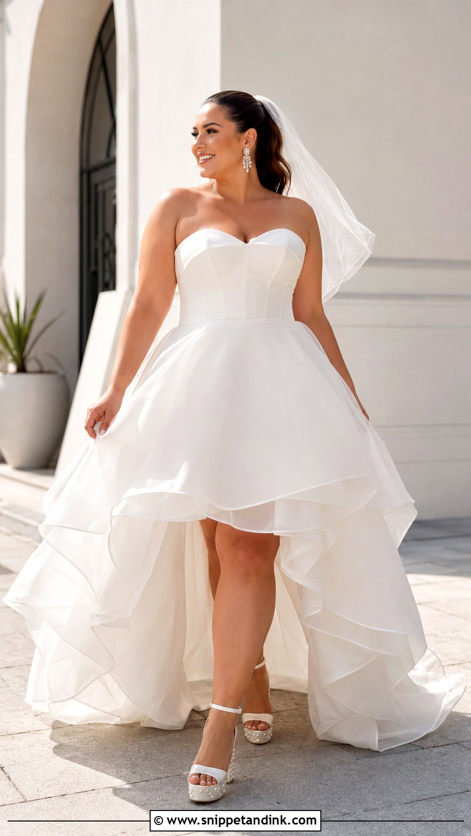 High Low Wedding Dress With Statement Heels - Snippet and Ink - 20 Midsize Bride Wedding Dress Ideas