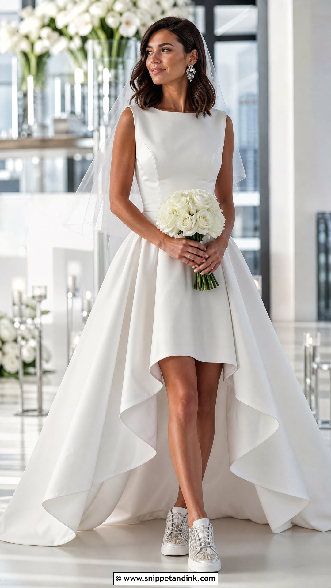 High Low Wedding Dress With Statement Sneakers - Snippet and Ink - 20 Wedding Dress Sneakers Ideas