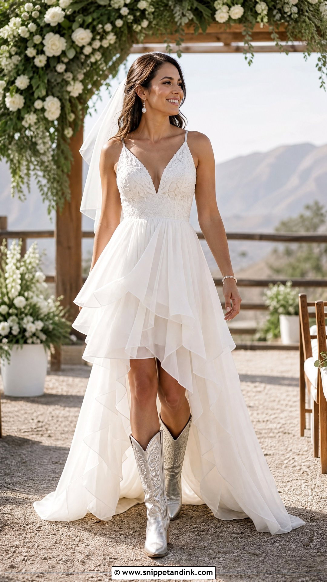 High Low Western Bride Dress With Statement Boots - Snippet and Ink - 20 Western Bride Dress Ideas