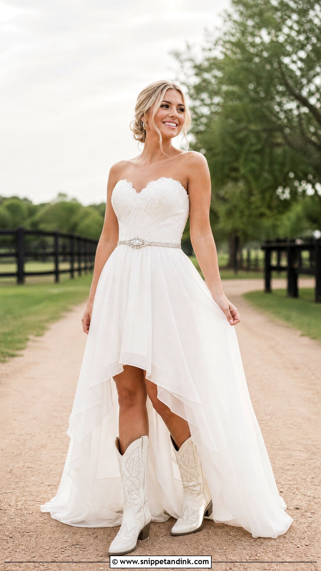 High Low Western Wedding Dress With Boots - Snippet and Ink - 20 Simple Western Wedding Dress Ideas