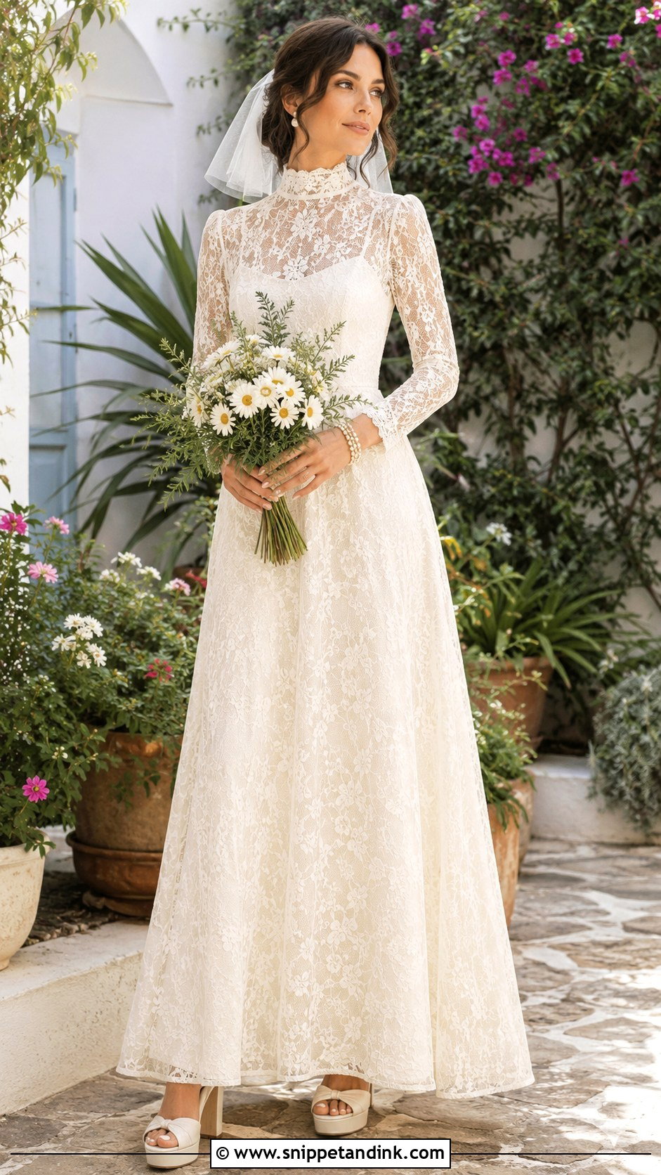 High Neck 1970s Wedding Dress - Snippet and Ink - 20 Mama Mia Wedding Dress Ideas
