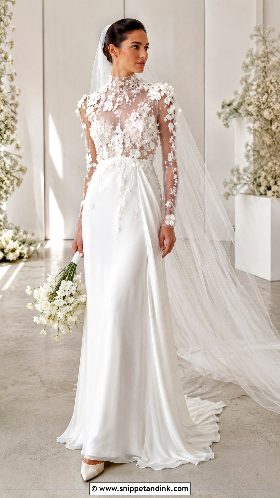 High Neck 3D Flower Wedding Dress - Snippet and Ink - 20 3D Flower Wedding Dress Ideas