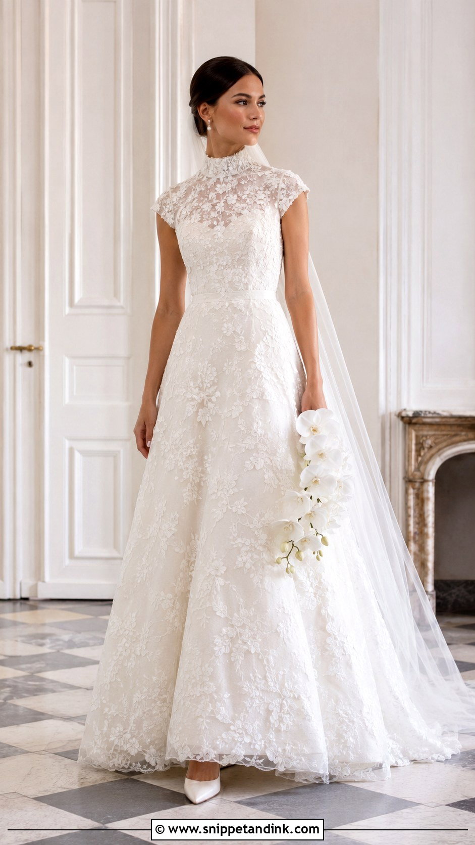 High Neck A Line Wedding Dress With Cap Sleeves - Snippet and Ink - 20 Classic a Line Wedding Dress Ideas