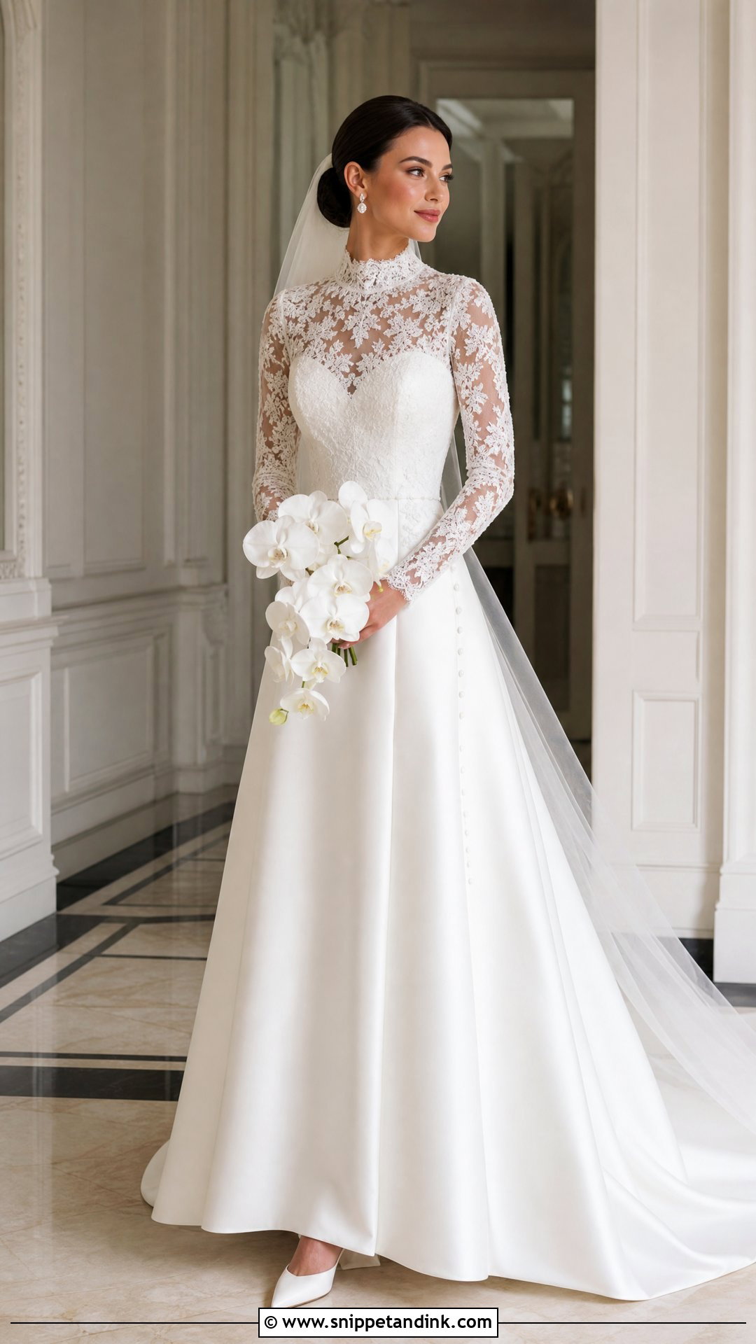 High Neck A Line Wedding Dress With Lace Sleeves - Snippet and Ink - 25 Aline Wedding Dress with Sleeves
