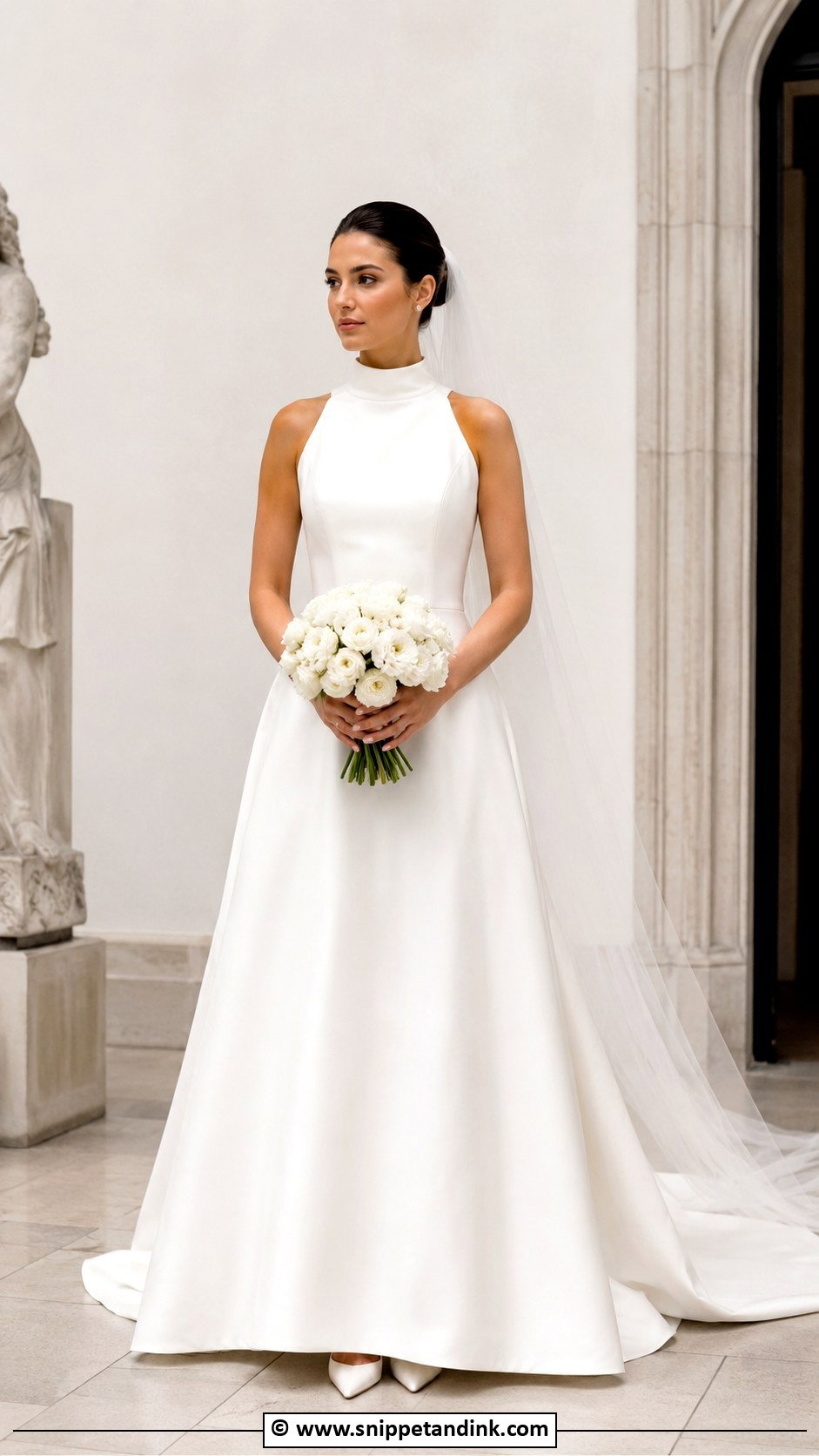 High Neck A Line Wedding Dress With Sleek Veil - Snippet and Ink - 30 Aline Wedding Dress Ideas