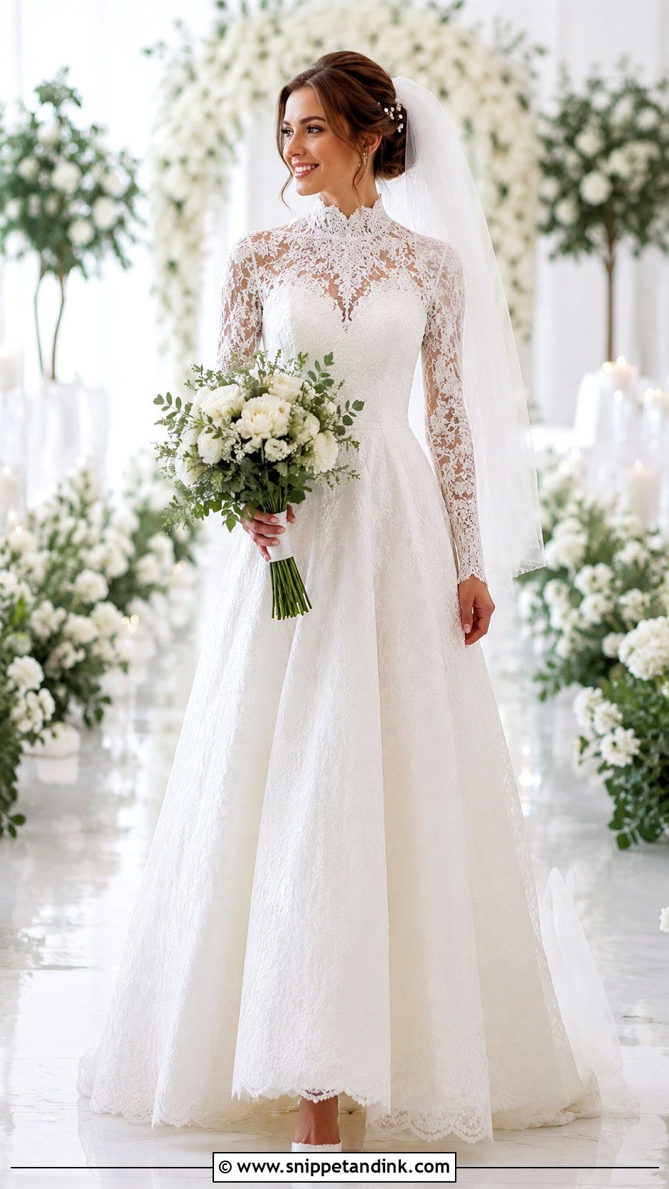 High Neck A Line Wedding Dress With Sleeves - Snippet and Ink - 25 High Neck Wedding Dress with Sleeves