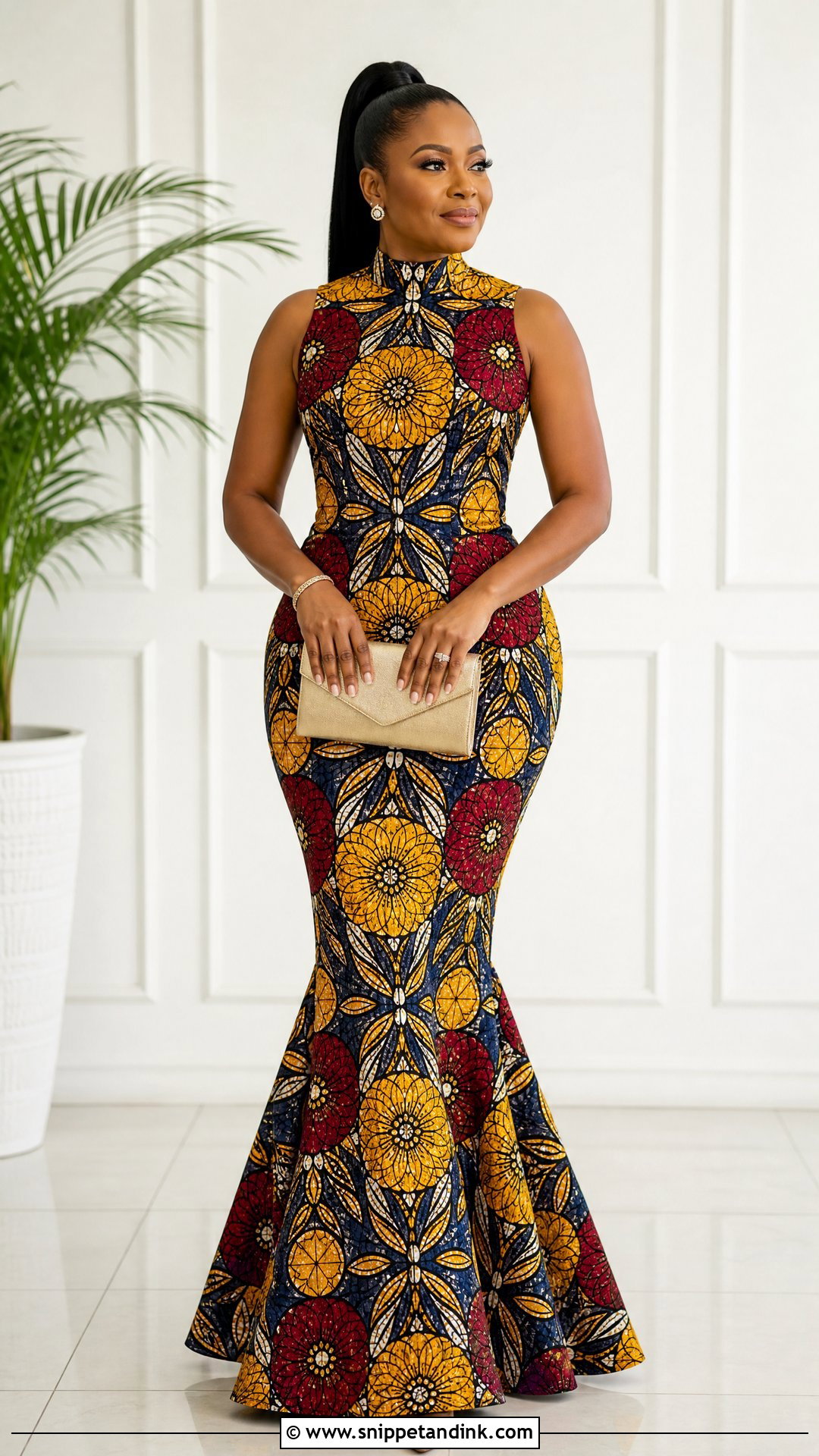High Neck Ankara Mermaid Gown - Snippet and Ink - 20 Ankara Mermaid Gown Ideas
