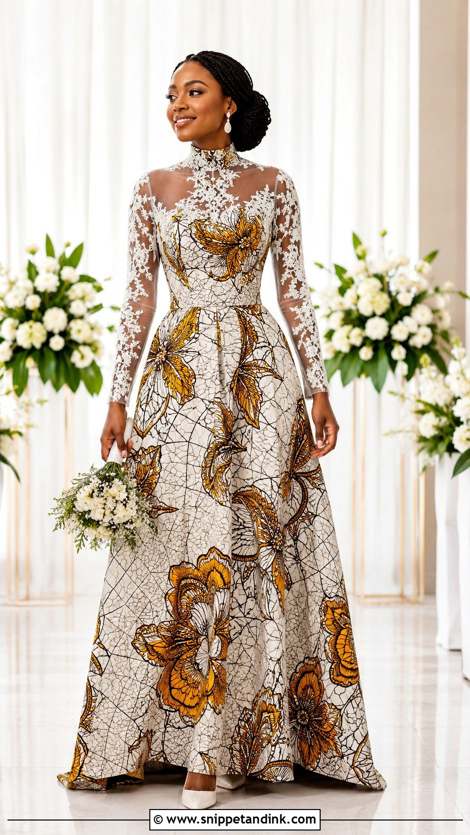 High Neck Ankara Wedding Dress - Snippet and Ink - 20 Ankara Wedding Dress Styles