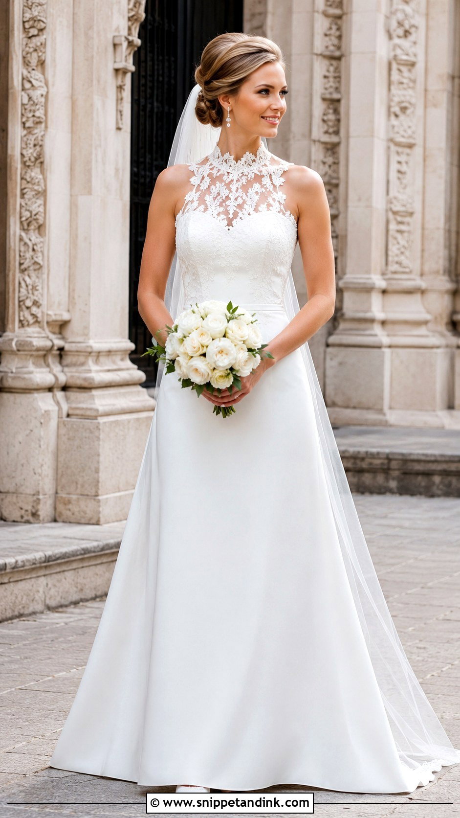High Neck Applique Wedding Dress - Snippet and Ink - 20 Applique Wedding Dress Ideas