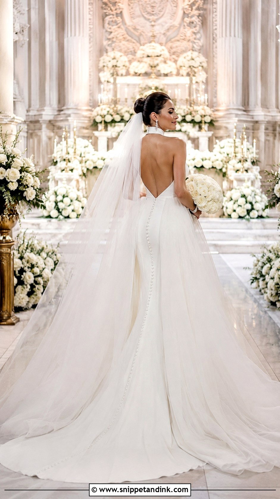 High Neck Backless Wedding Dress With Overskirt - Snippet and Ink - 20 High Neck Backless Wedding Dress Ideas