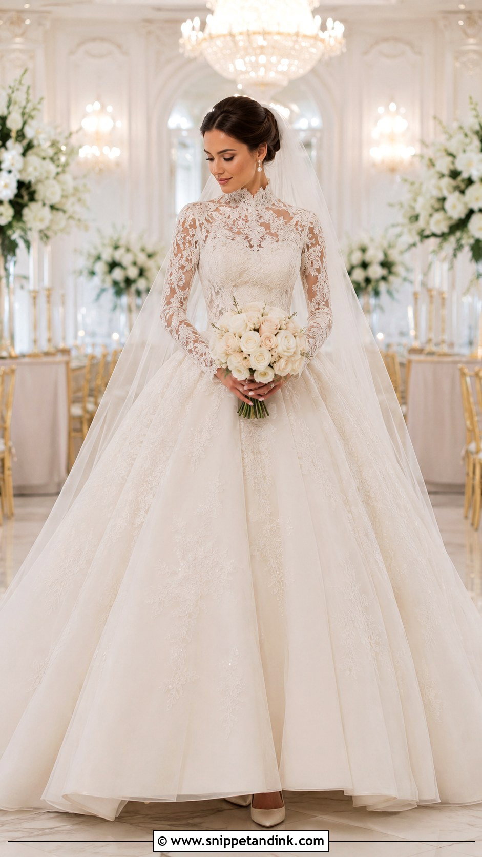 High Neck Ball Gown Wedding Dress With Sleeves - Snippet and Ink - 25 High Neck Wedding Dress with Sleeves