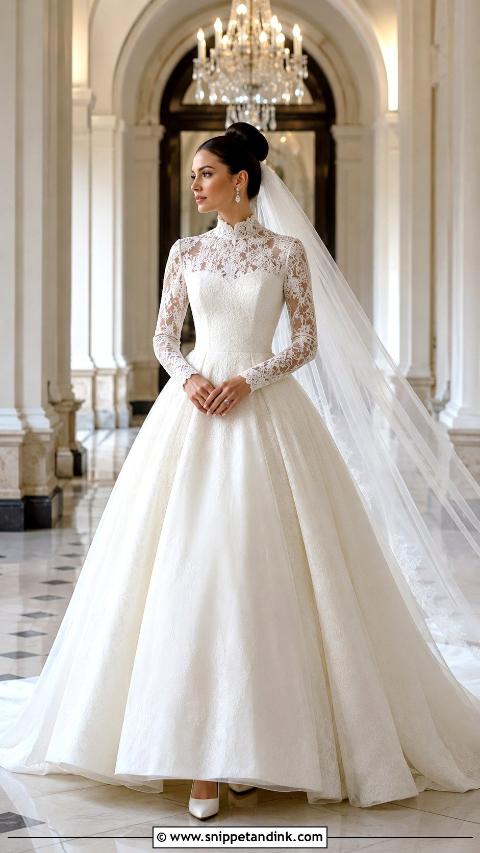 High Neck Ball Gown Wedding Dress With Sleeves - Snippet and Ink - 25 Ball Gown Wedding Dress with Sleeves