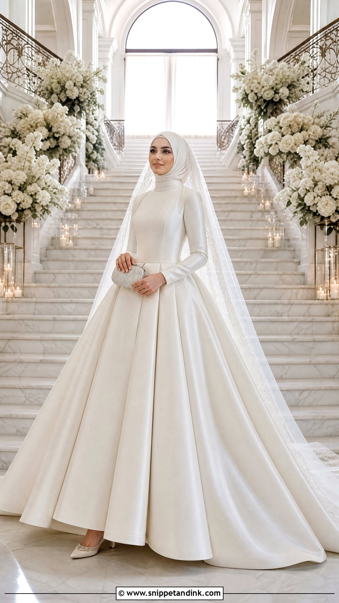 High Neck Ball Gown With Hijab - Snippet and Ink - 20 Islam Wedding Dress Ideas