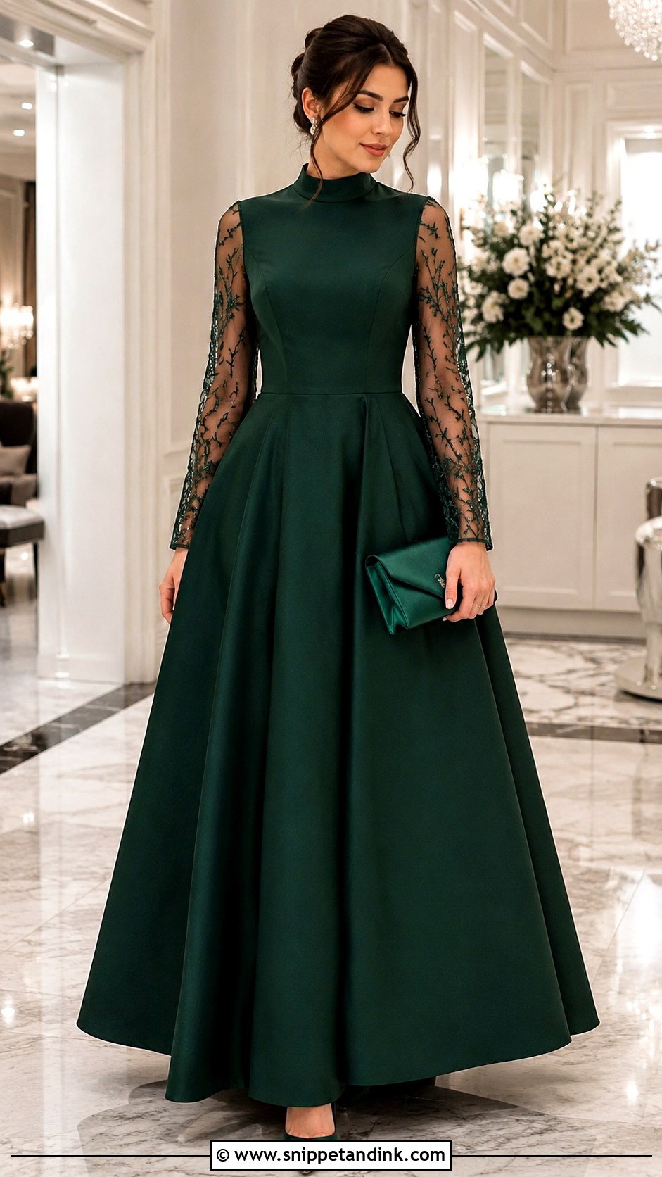 High Neck Ball Gown With Sheer Sleeves - Snippet and Ink - 20 Modern Ball Gown Ideas