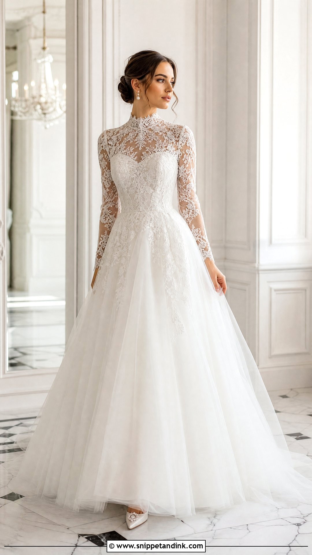 High Neck Ballgown Wedding Dress With Sleeves - Snippet and Ink - 25 Ballgown Wedding Dress with Sleeves