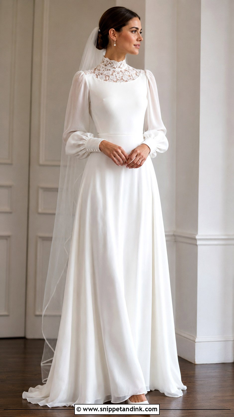 High Neck Balloon Sleeve Wedding Dress - Snippet and Ink - 20 Balloon Sleeve Wedding Dress Ideas