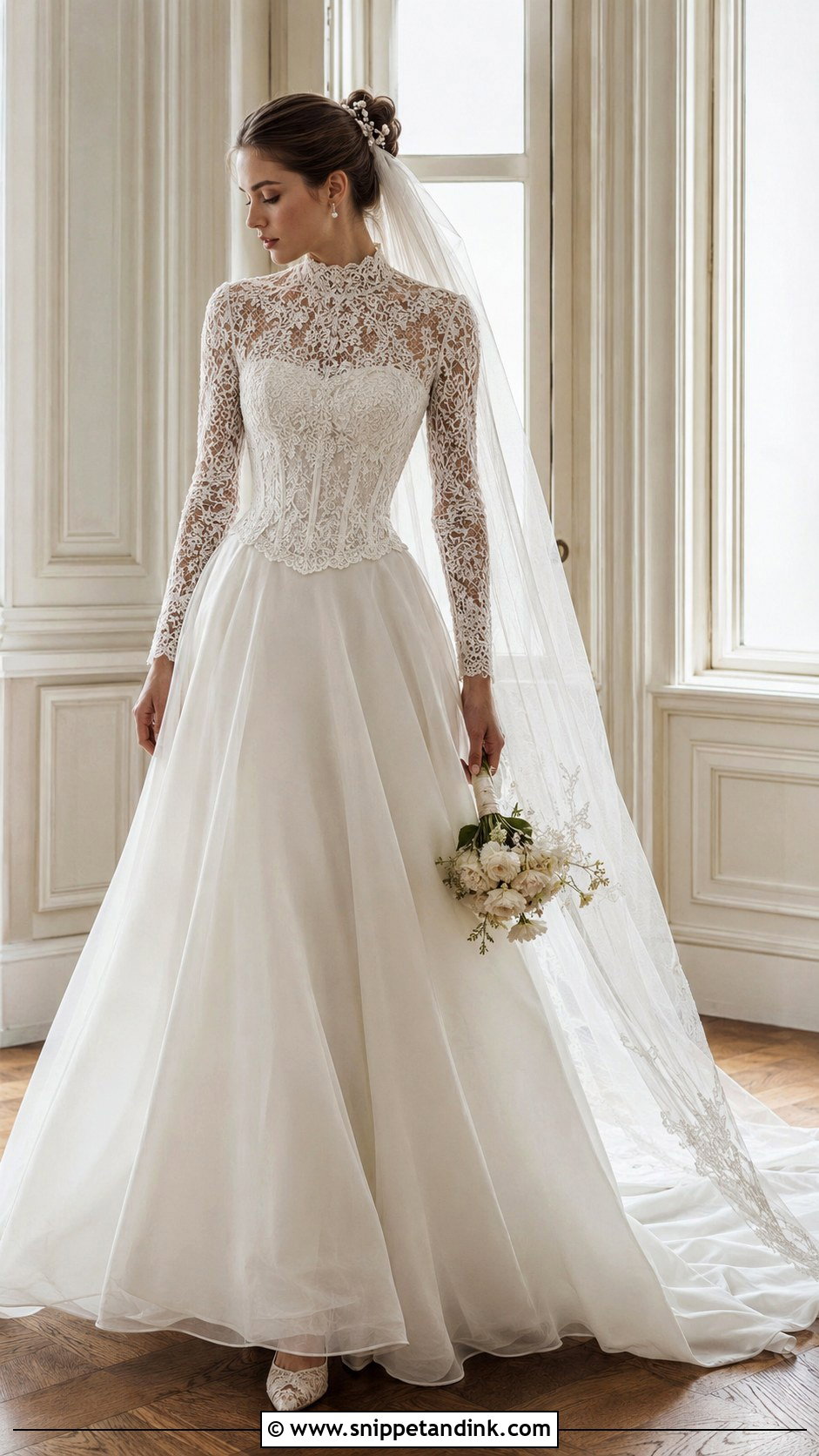 High Neck Basque Waist Lace Wedding Dress - Snippet and Ink - 20 Basque Waist Lace Wedding Dress Ideas