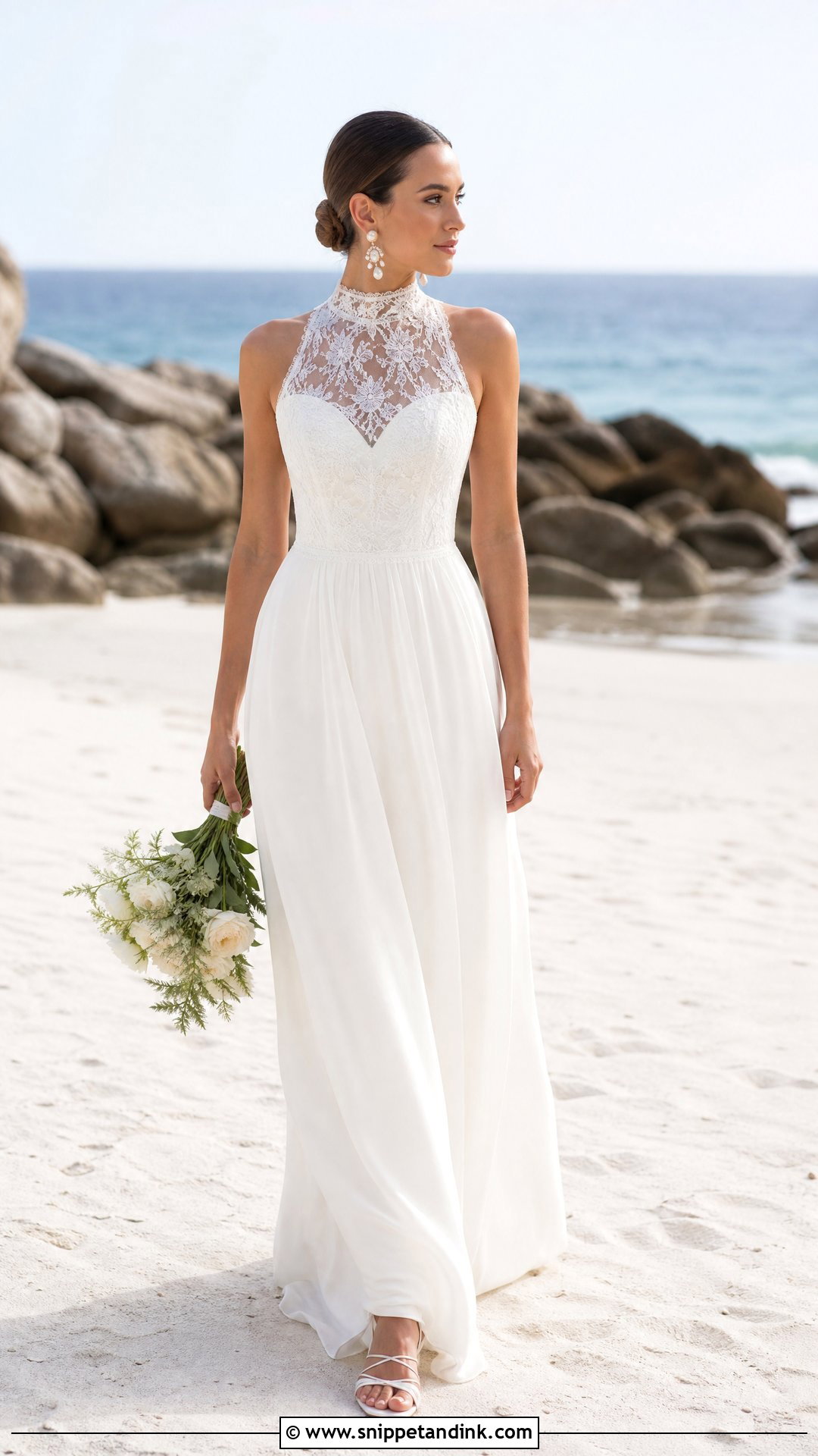 High Neck Beach Bridal Gown - Snippet and Ink - 25 Beach Bridal Gown Ideas
