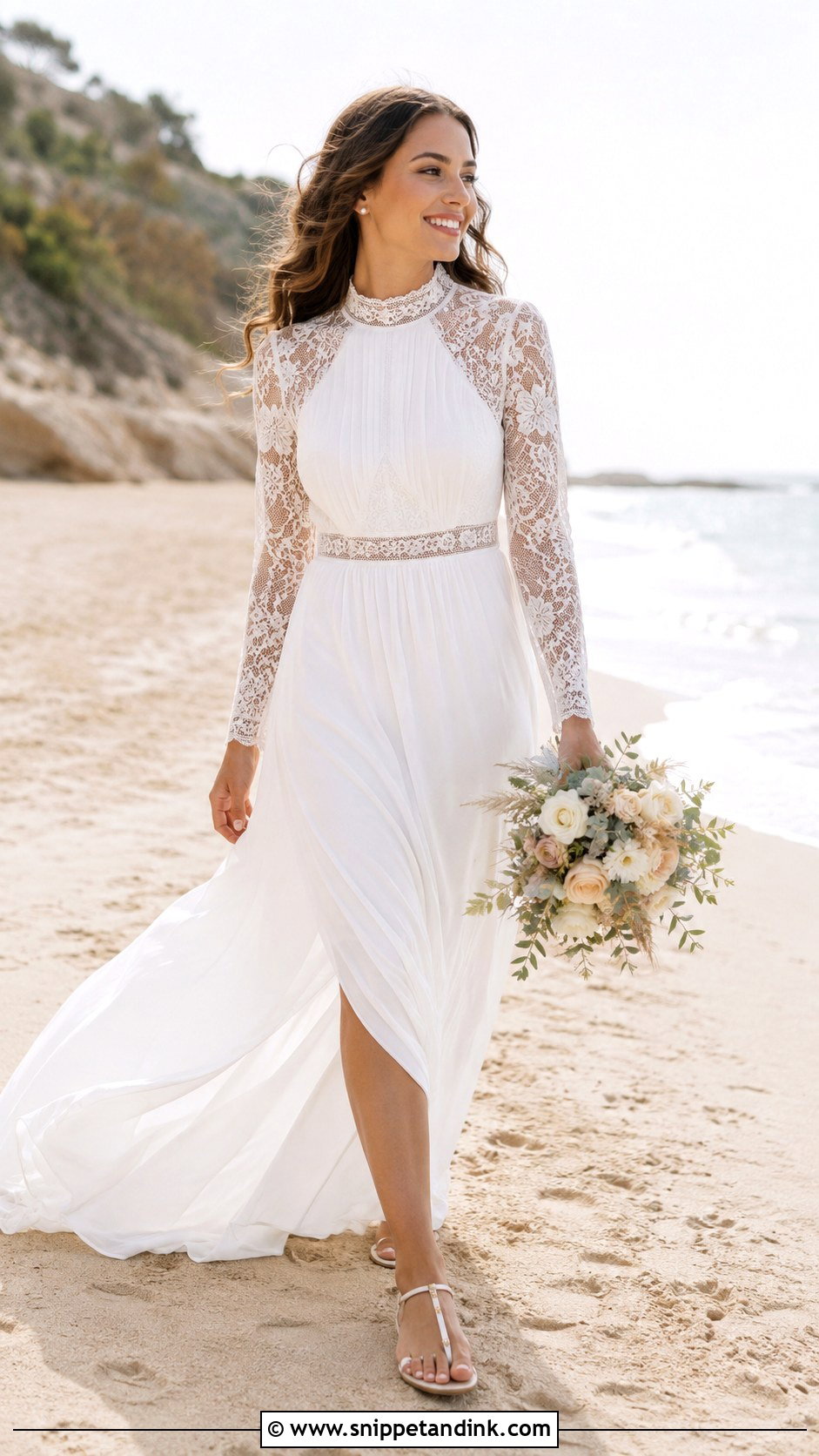 High Neck Beach Wedding Dress With Sleeves - Snippet and Ink - 25 High Neck Wedding Dress with Sleeves